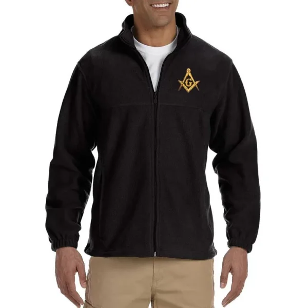 Gold Square And Compass Embroidered Masonic Men's Fleece Full Zip Jacket